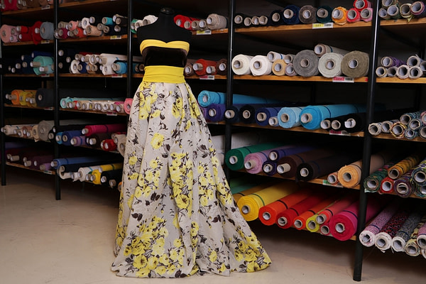 Yellow and brown floral jacquard fabric | new tess