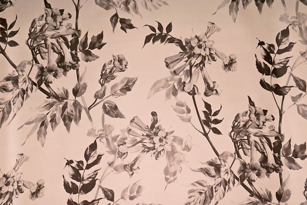 Gray, Pink Silk Flower Fabric - Georgette Fiori K00801