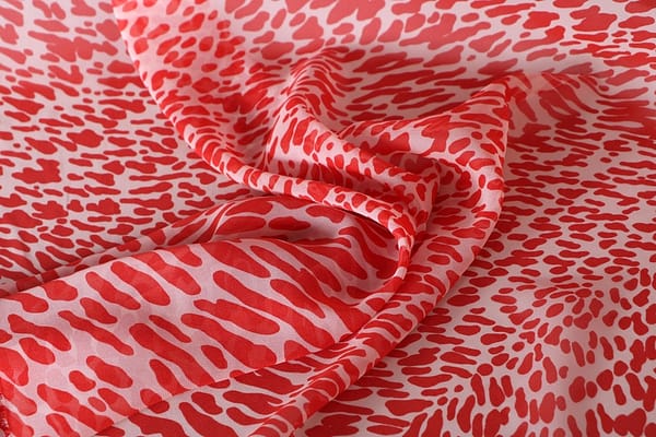 Red, White Silk Georgette fabric for dressmaking