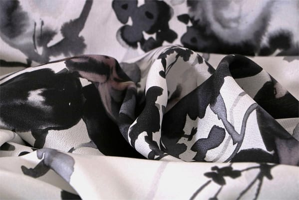 Black, White Silk Flower Fabric - Crepe Se Floreale K00800