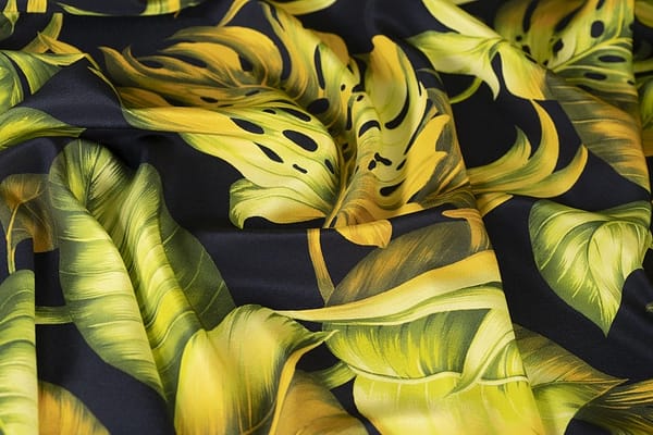 Blue, Yellow Silk Crêpe de Chine fabric for dressmaking