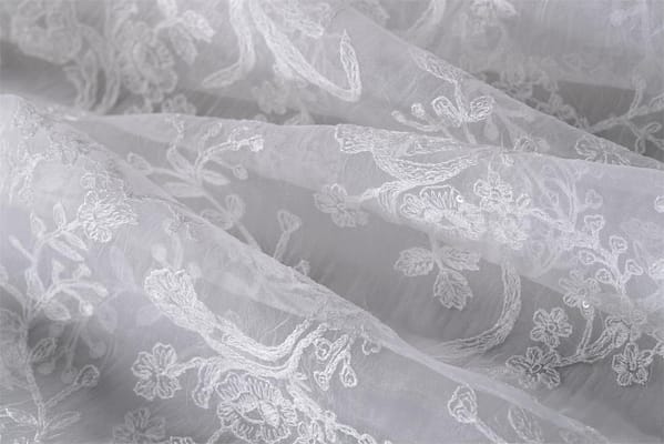 Magnificent white embroidered organza | new tess bridal fabrics
