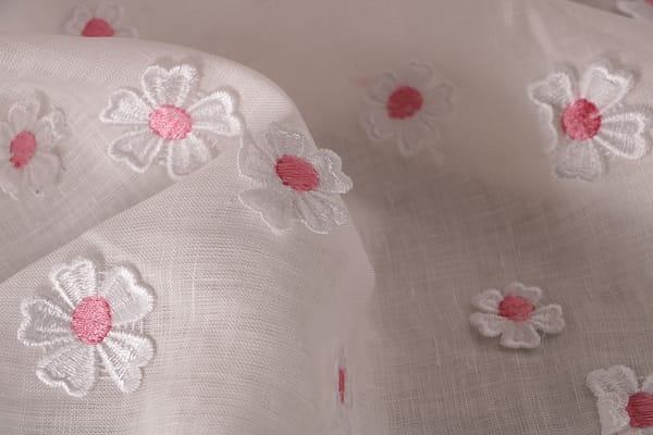 Tessuto Bianco, Rosa in Lino, Poliestere per abbigliamento