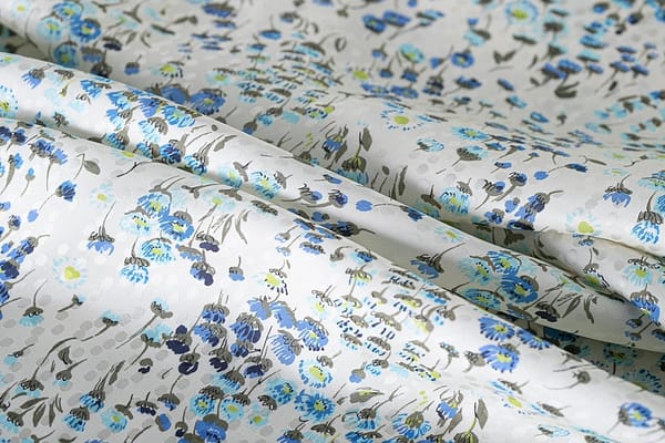 Blue, White Silk, Viscose fabric for dressmaking