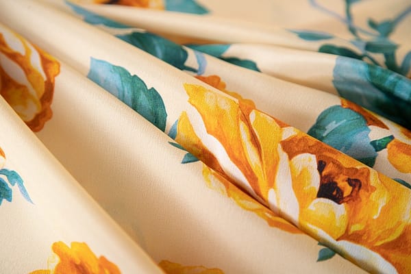 Beige, Yellow Silk Crêpe de Chine fabric for dressmaking