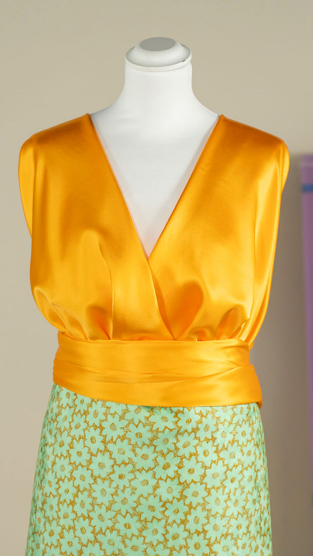 Chic silk satin orange fabric for top or blouse - new tess