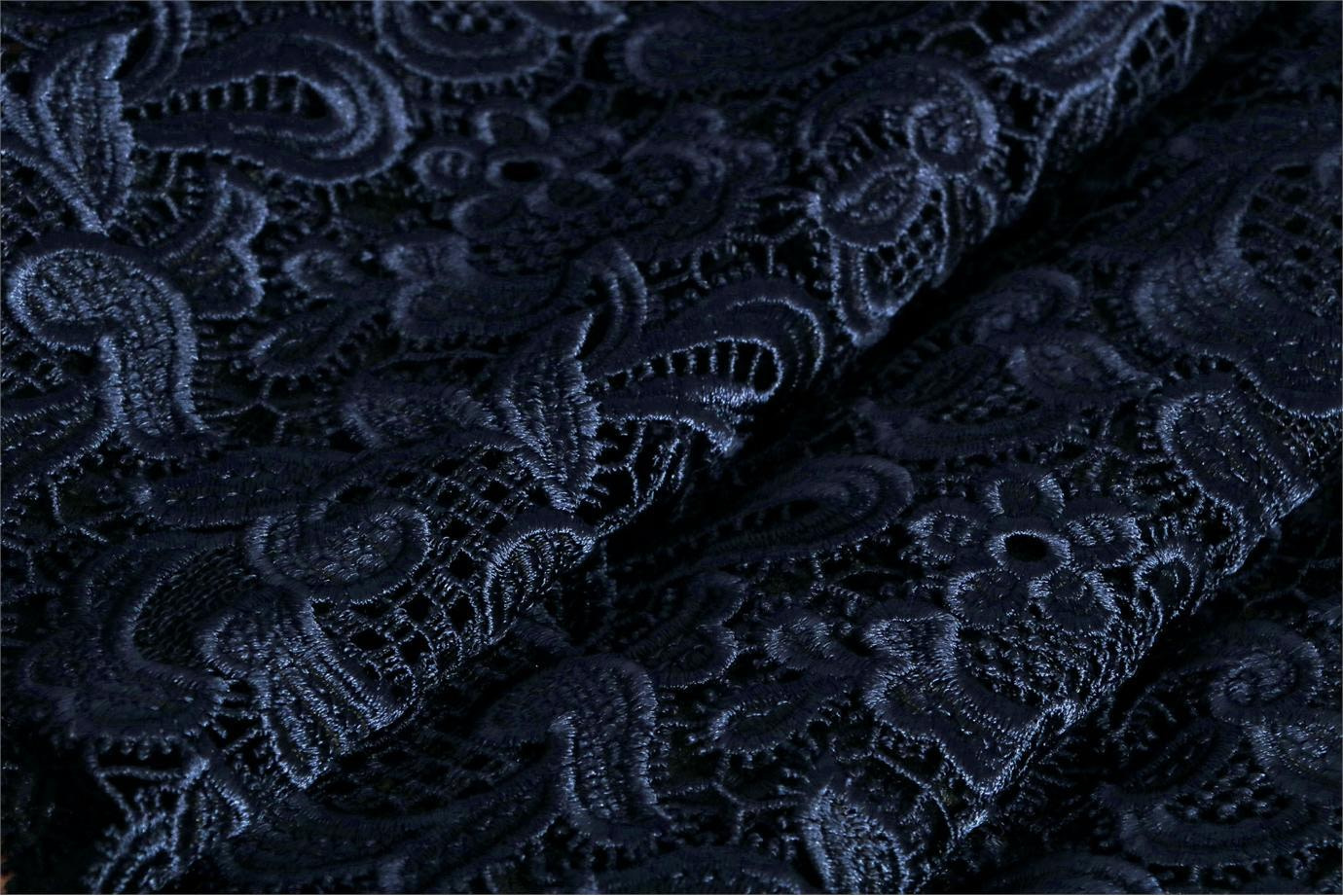 Black, Blue Macrame 005 Embroidered Fabric