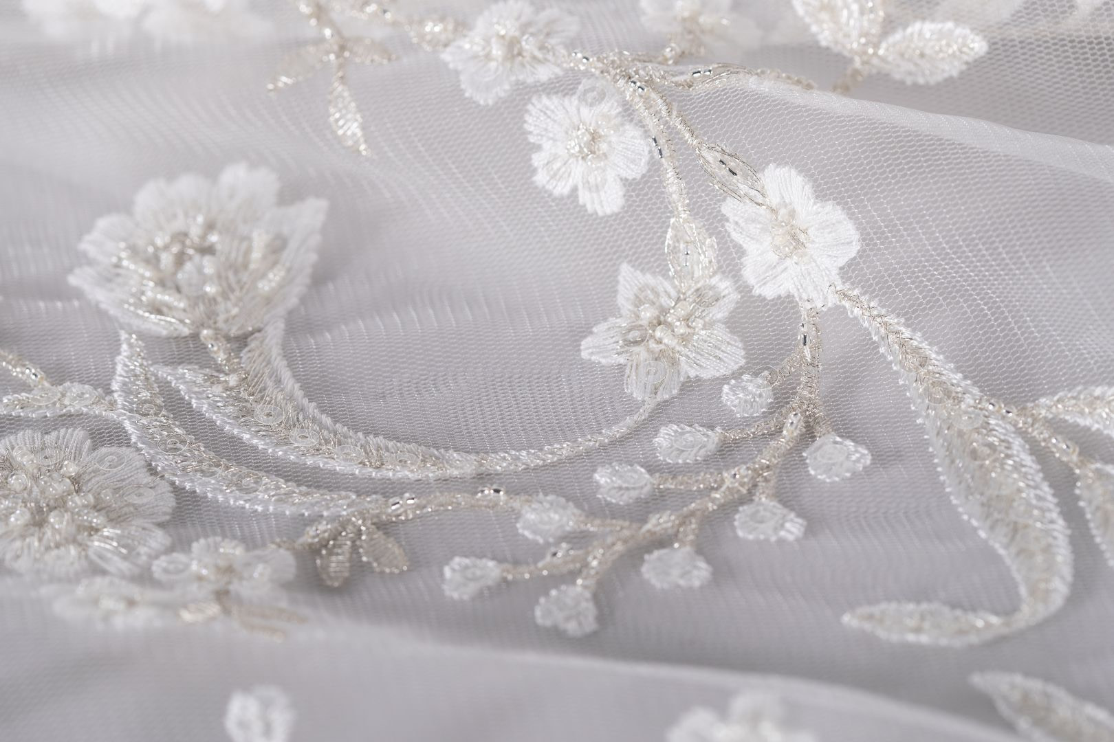 Tessuto Tulle Con Perle Bianco 100x160cm - Per Abiti Sposa E Decorazioni - Foto 11